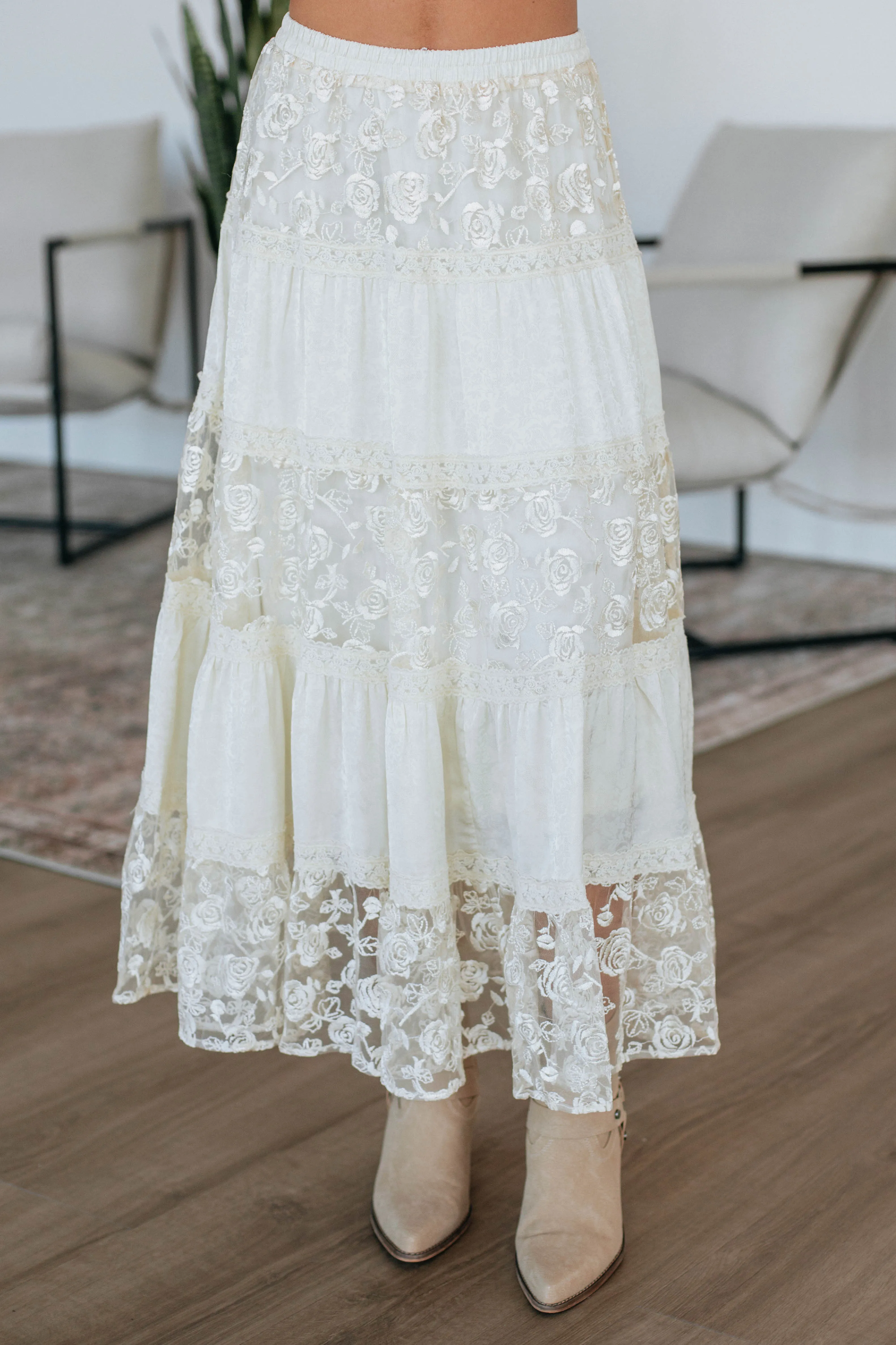 Serene Lace Maxi Skirt - Cream