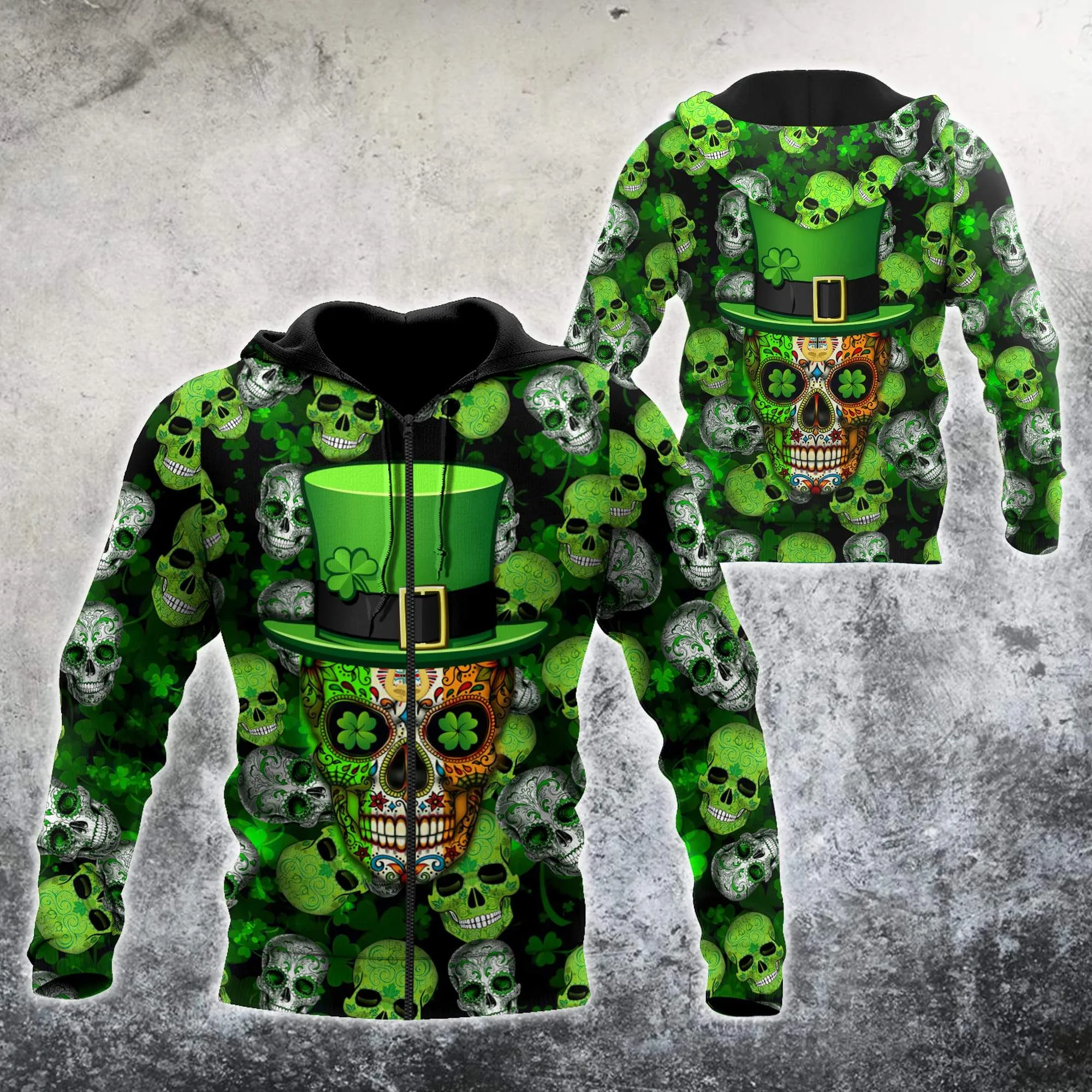 Shamrock Skull Flag Pattern St.Patrick Day All Over Printed Shirt, Happy Saint Patrick's Day For Irish Man