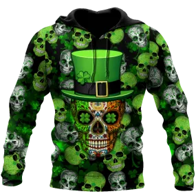 Shamrock Skull Flag Pattern St.Patrick Day All Over Printed Shirt, Happy Saint Patrick's Day For Irish Man