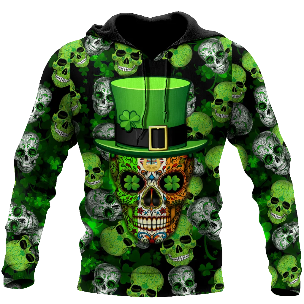 Shamrock Skull Flag Pattern St.Patrick Day All Over Printed Shirt, Happy Saint Patrick's Day For Irish Man