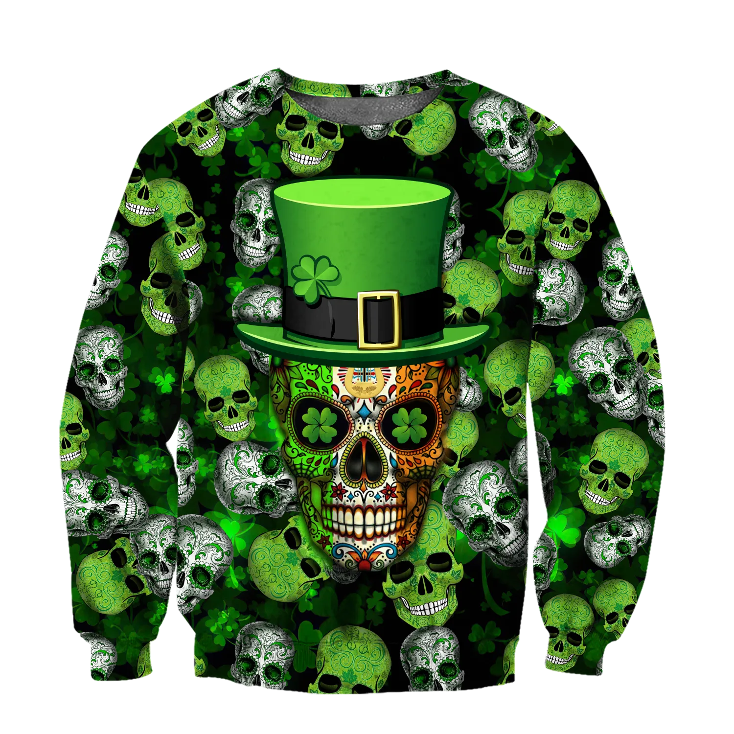 Shamrock Skull Flag Pattern St.Patrick Day All Over Printed Shirt, Happy Saint Patrick's Day For Irish Man