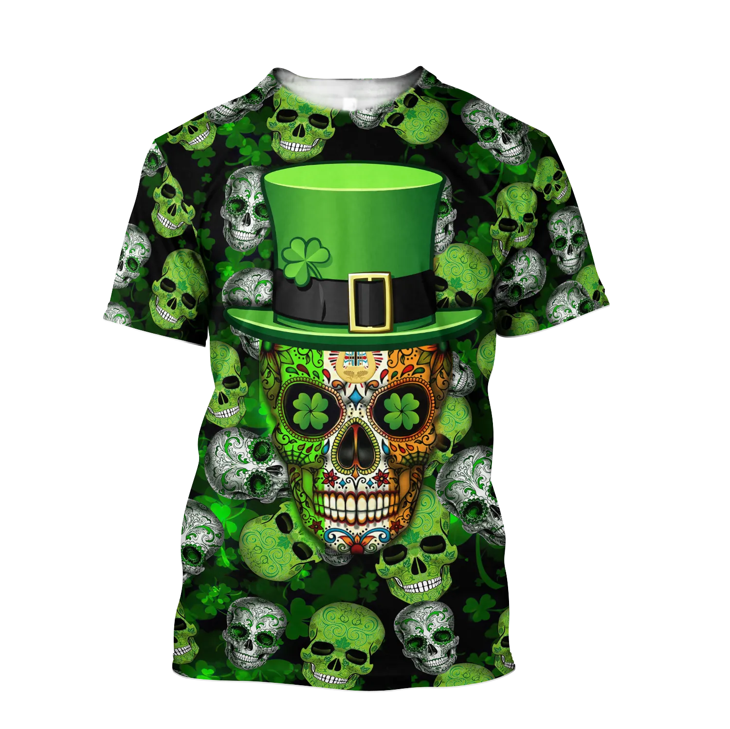 Shamrock Skull Flag Pattern St.Patrick Day All Over Printed Shirt, Happy Saint Patrick's Day For Irish Man