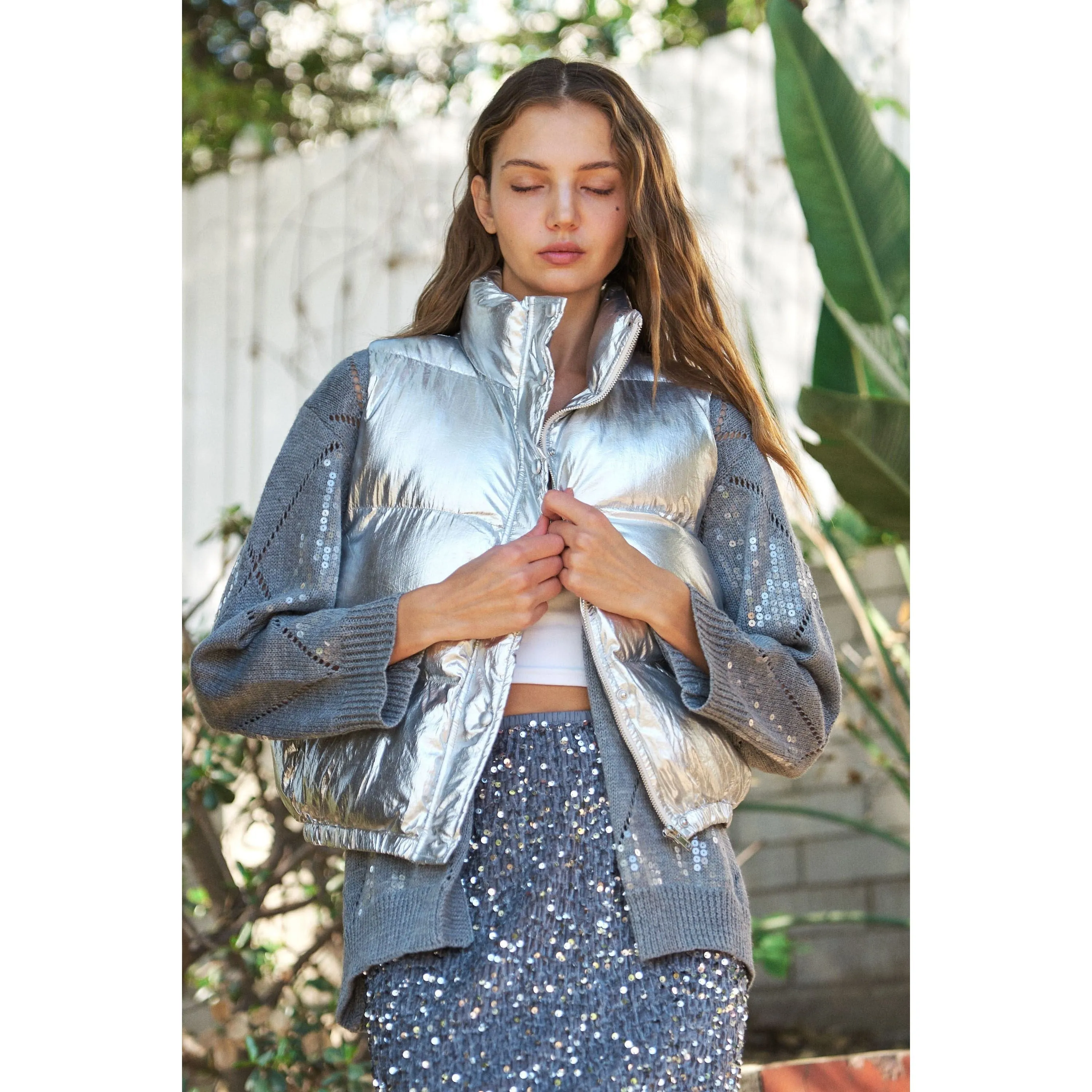 Shiny Metallic Puffer Vest