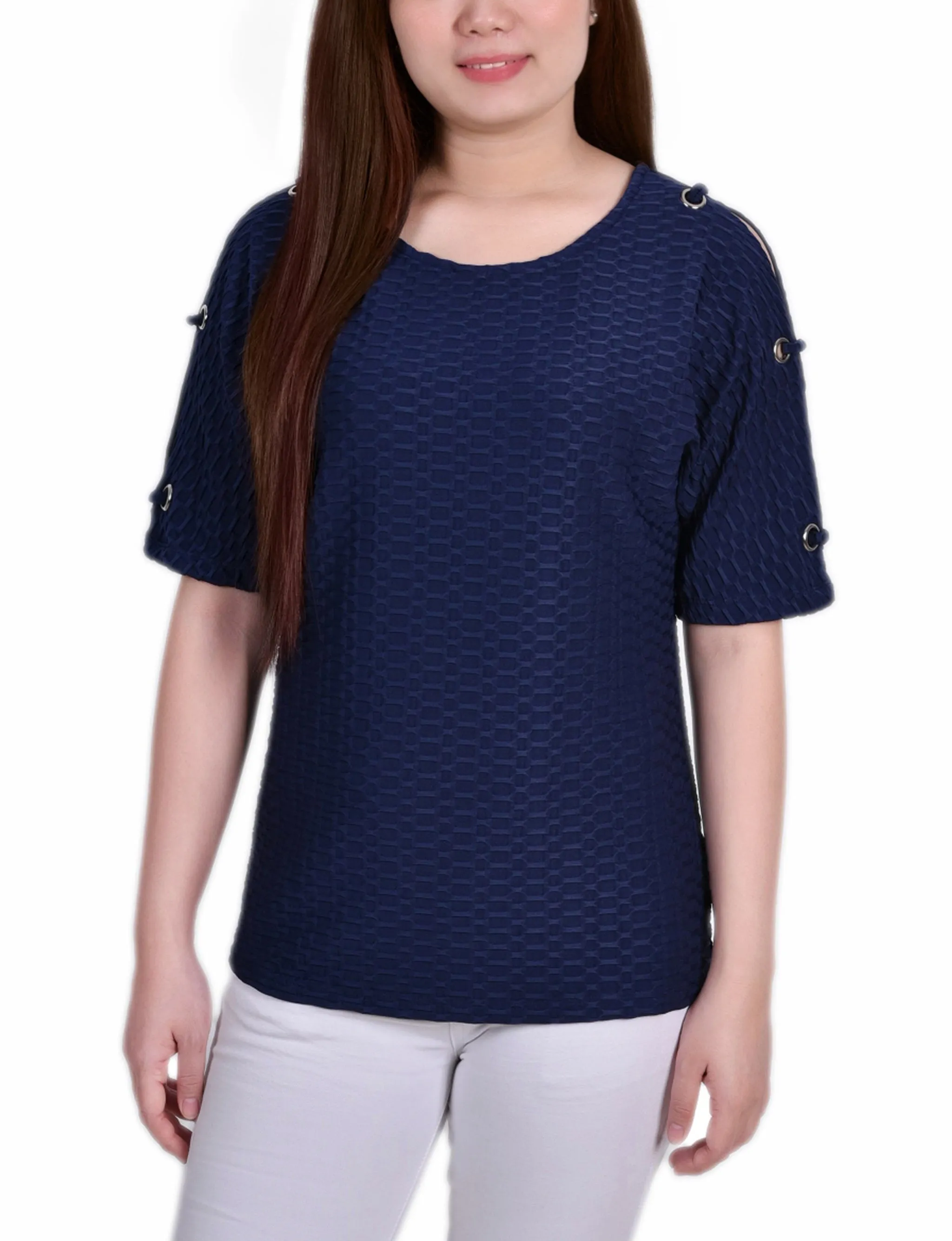 Short Sleeve Honeycomb Textured Grommet Top