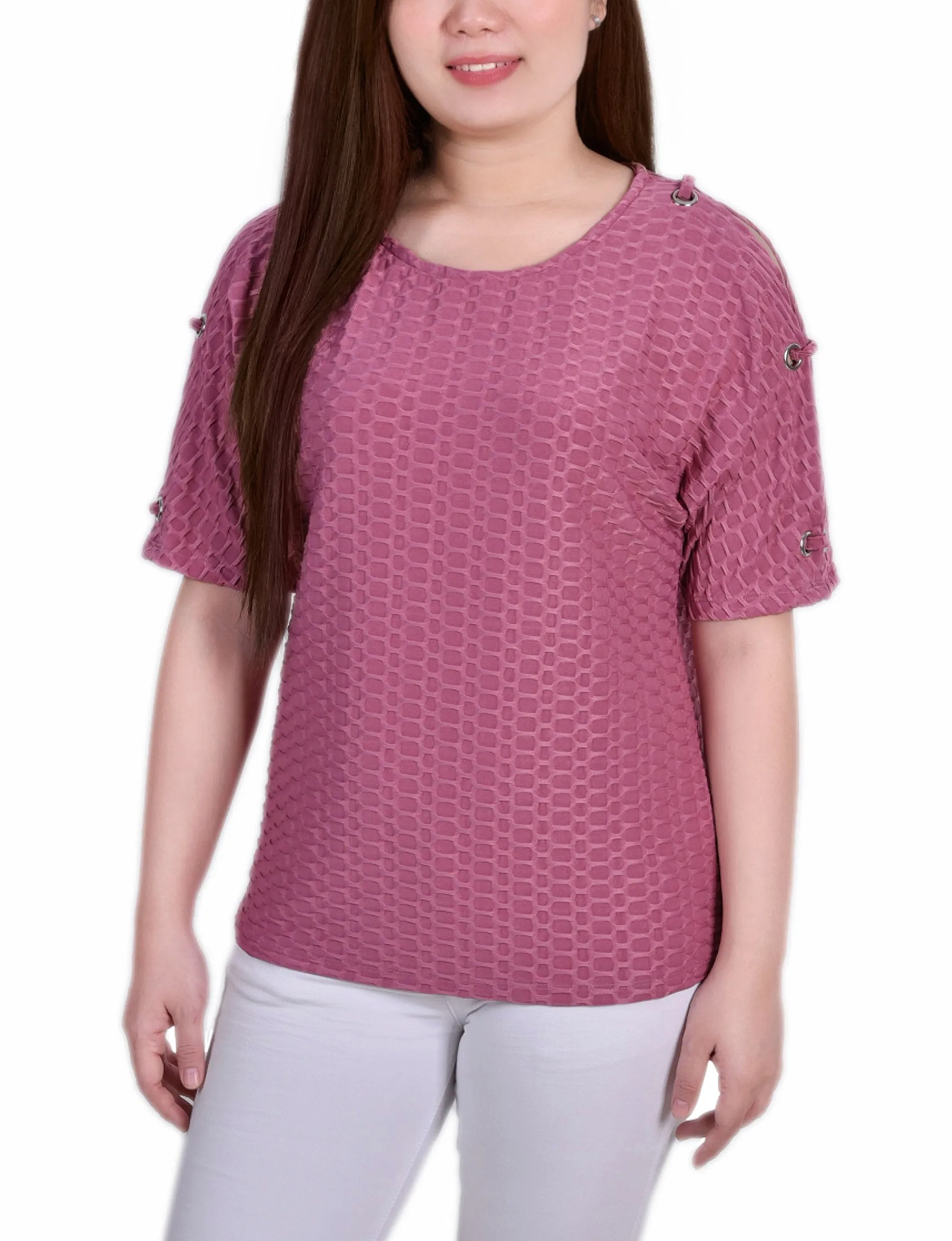 Short Sleeve Honeycomb Textured Grommet Top