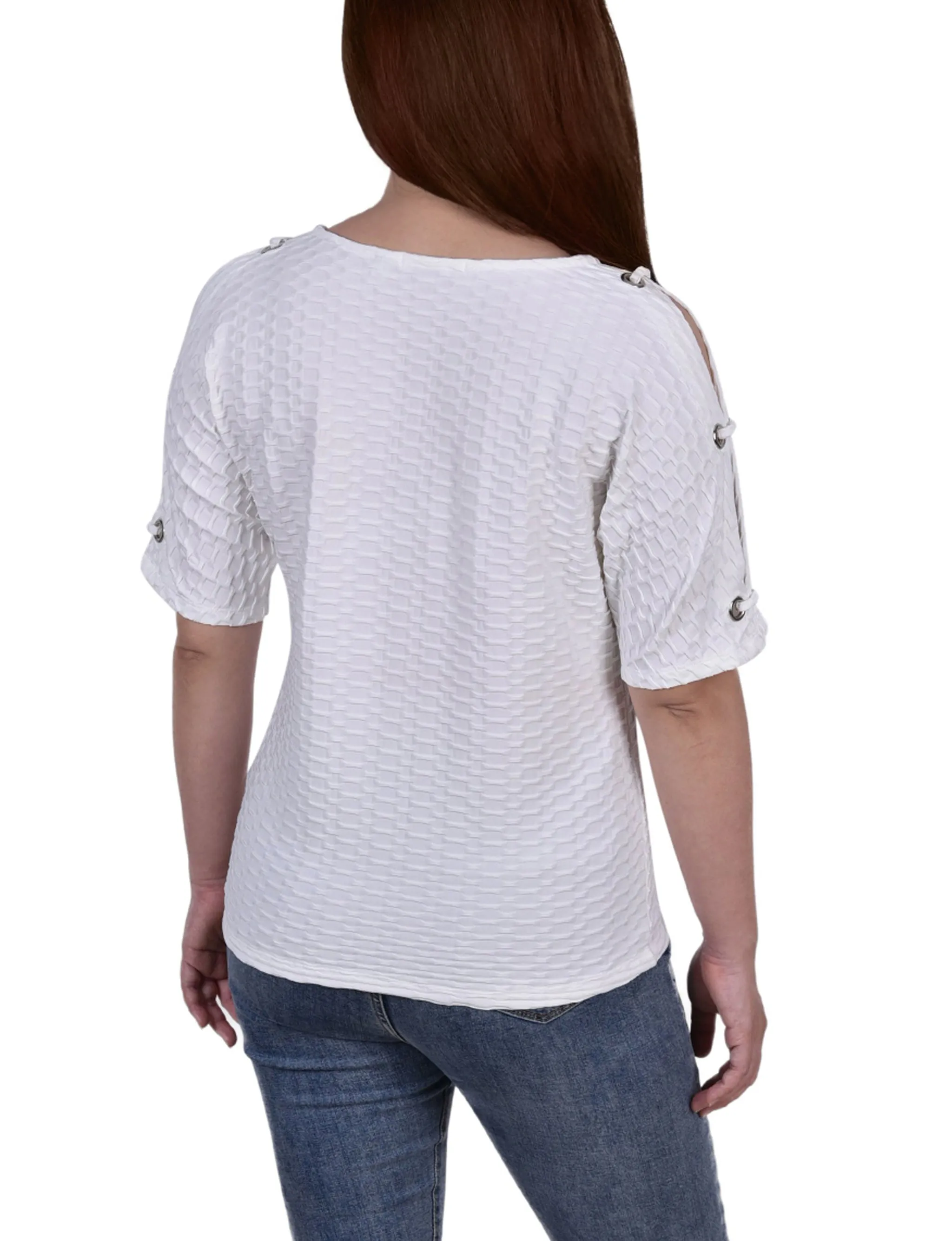 Short Sleeve Honeycomb Textured Grommet Top