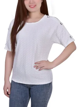 Short Sleeve Honeycomb Textured Grommet Top