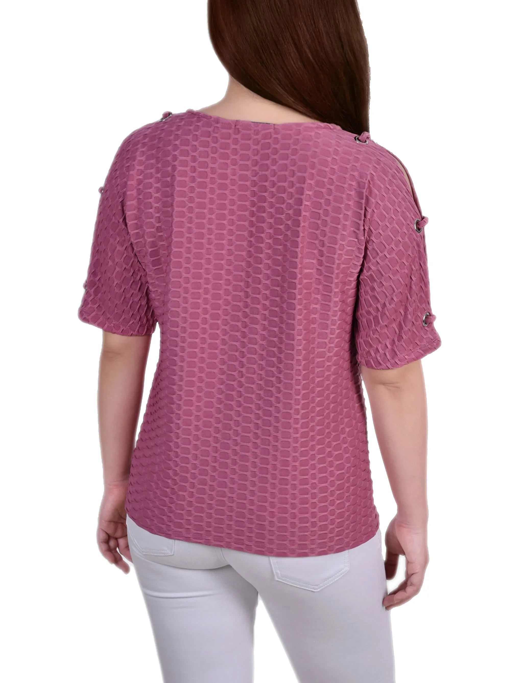 Short Sleeve Honeycomb Textured Grommet Top