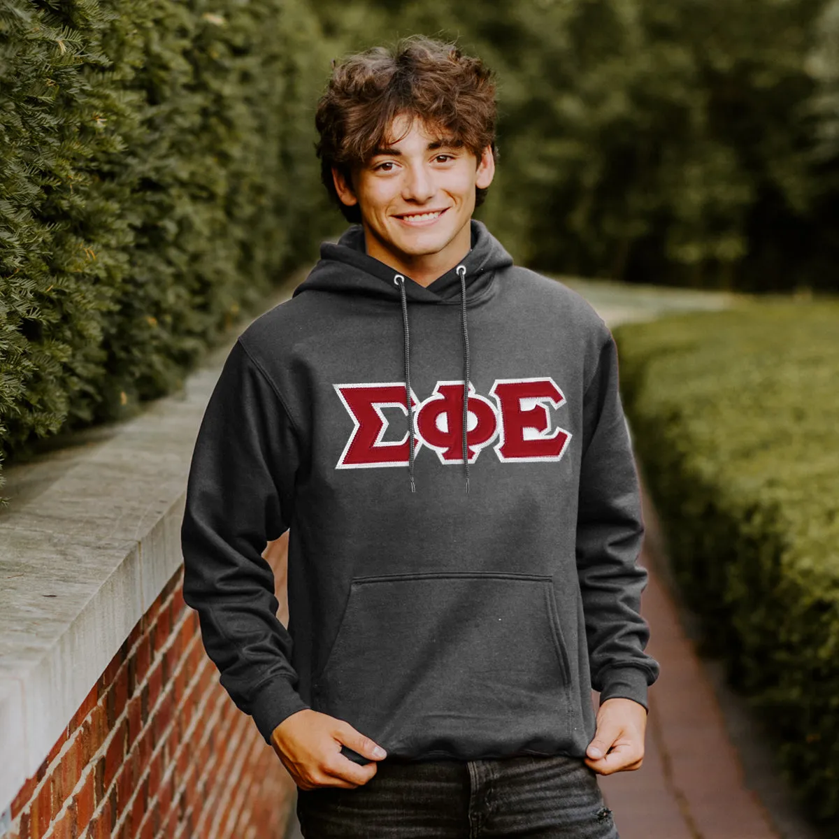 SigEp Dark Heather Hoodie with Sewn On Greek Letters