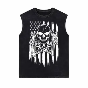 Skull Mechanic Wrenches US Flag Vintage Washed Vest Top