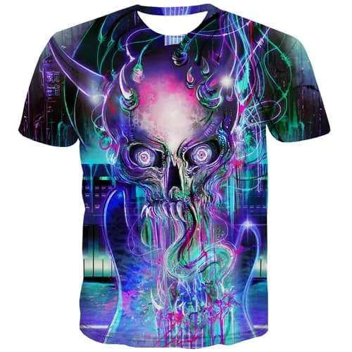 Skull T-shirt Men Abstract Tshirts Novelty Gothic T-shirts Graphic Hip Hop Tshirt Printed Colorful T-shirts 3d Short Sleeve