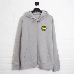 Smiley Crest - Zipped Hood - Grey