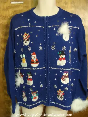 Snowmen and Fuzzy Accents Tacky Xmas Party Sweater