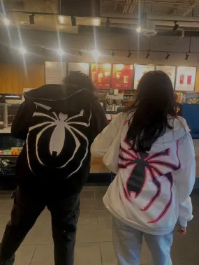 Spiderman Couples Matching Black & White Full Zip up Hoodie - pack of 2