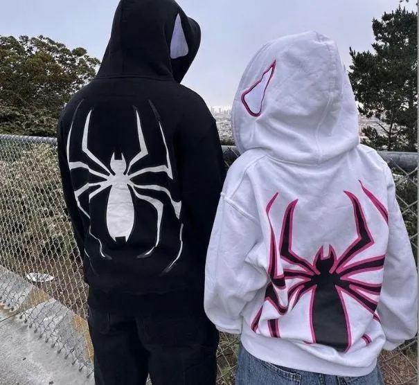 Spiderman Couples Matching Black & White Full Zip up Hoodie - pack of 2