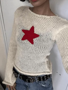 Star Crochet Knit Cropped Knit Top