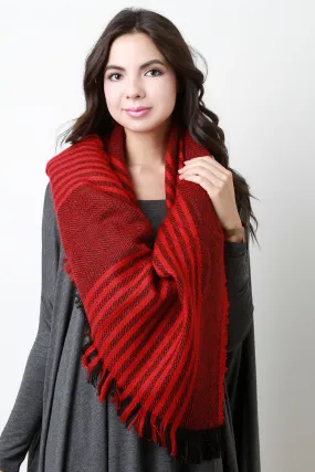 Striped Melange Knit Blanket Scarf