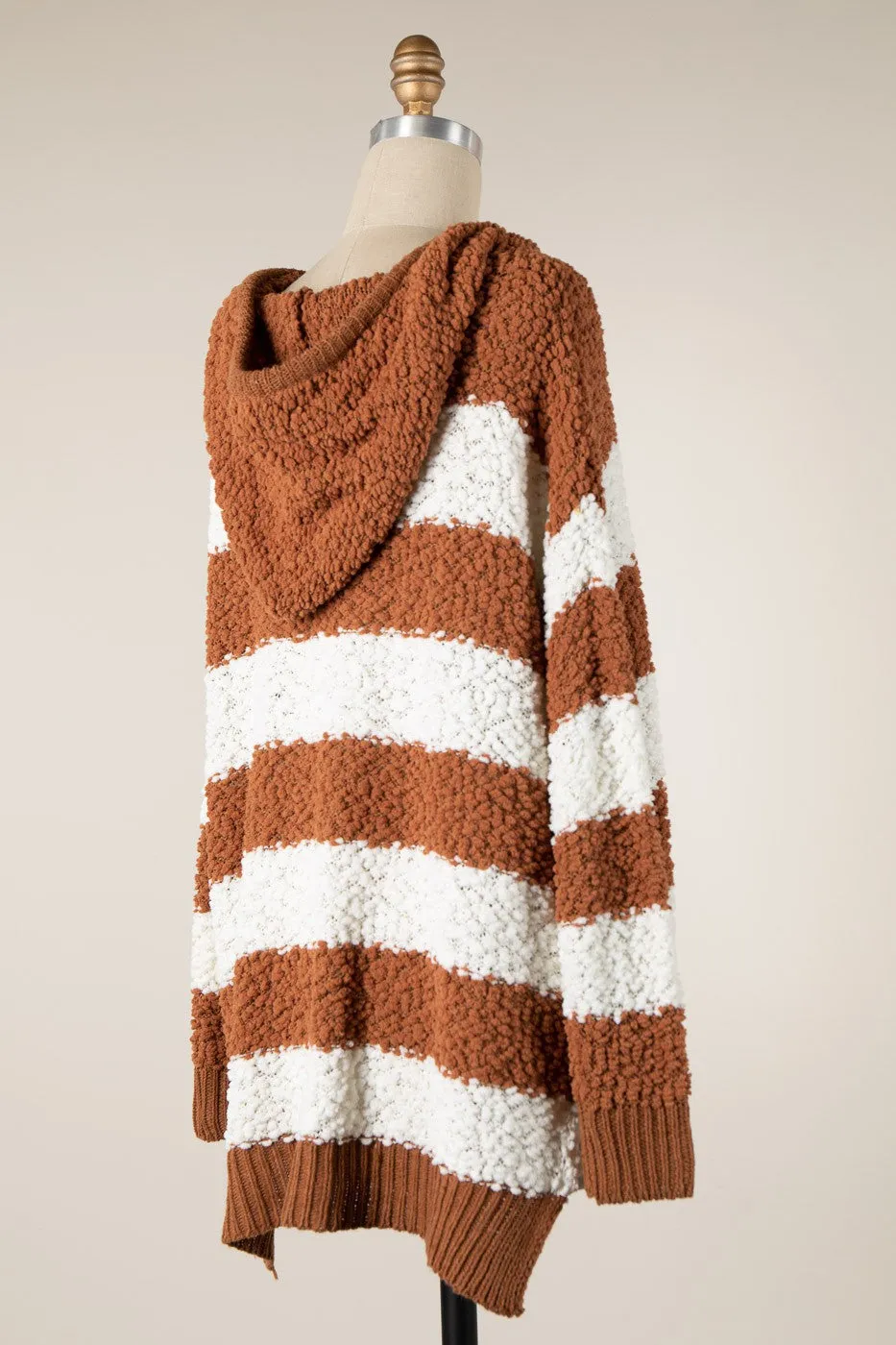 STRIPED POPCORN KNIT HOODIE SWEATER 1 PACK