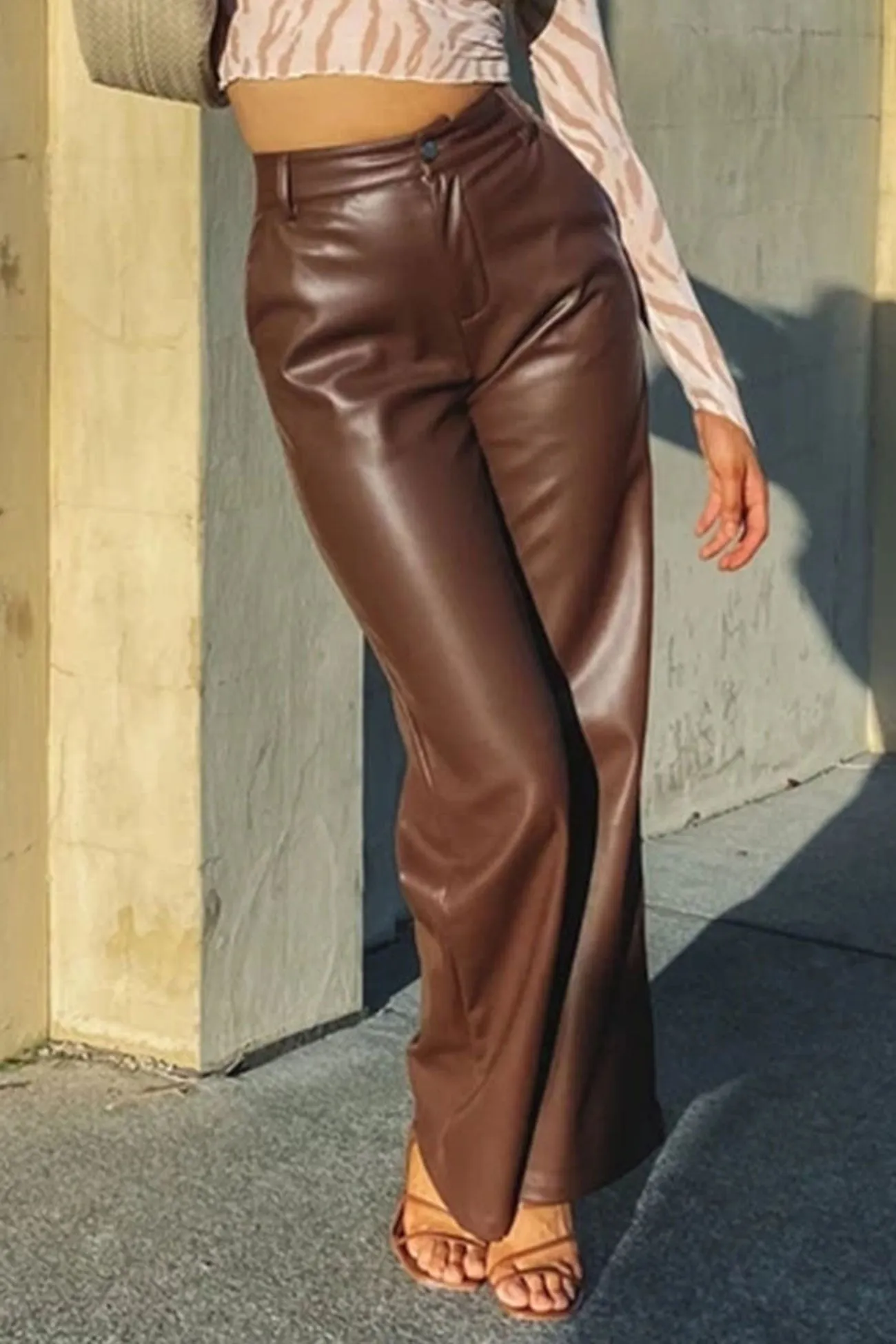 TastyHottie - High Waist Wide Leg Leather Pants