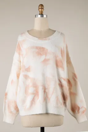 TIE DYE LONG SLEEVE RIBBED TRIM SOFT KNIT SWEATER 1 PACK