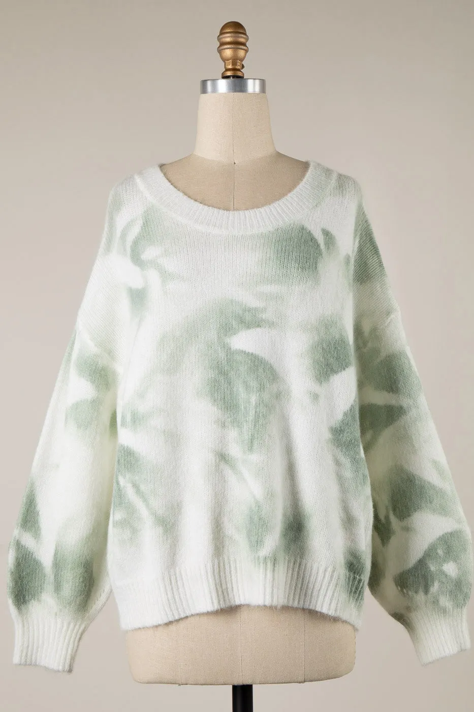 TIE DYE LONG SLEEVE RIBBED TRIM SOFT KNIT SWEATER 1 PACK