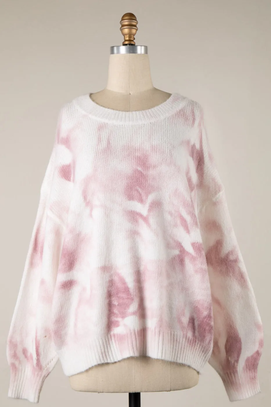 TIE DYE LONG SLEEVE RIBBED TRIM SOFT KNIT SWEATER 1 PACK