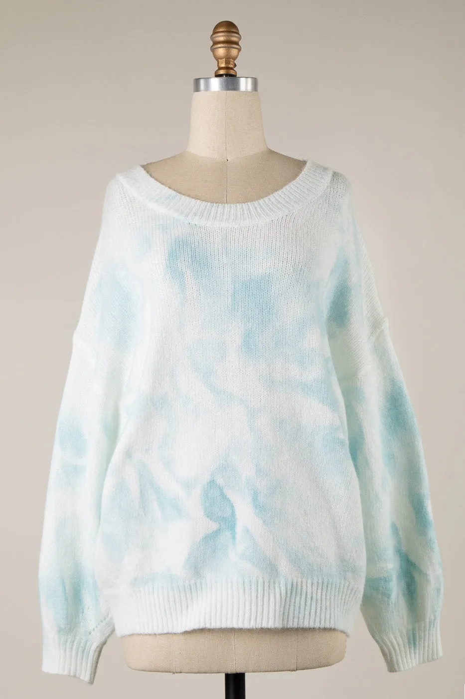 TIE DYE LONG SLEEVE RIBBED TRIM SOFT KNIT SWEATER 1 PACK