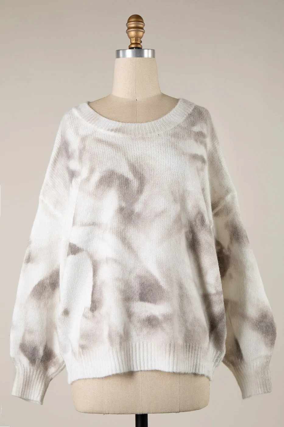 TIE DYE LONG SLEEVE RIBBED TRIM SOFT KNIT SWEATER 1 PACK