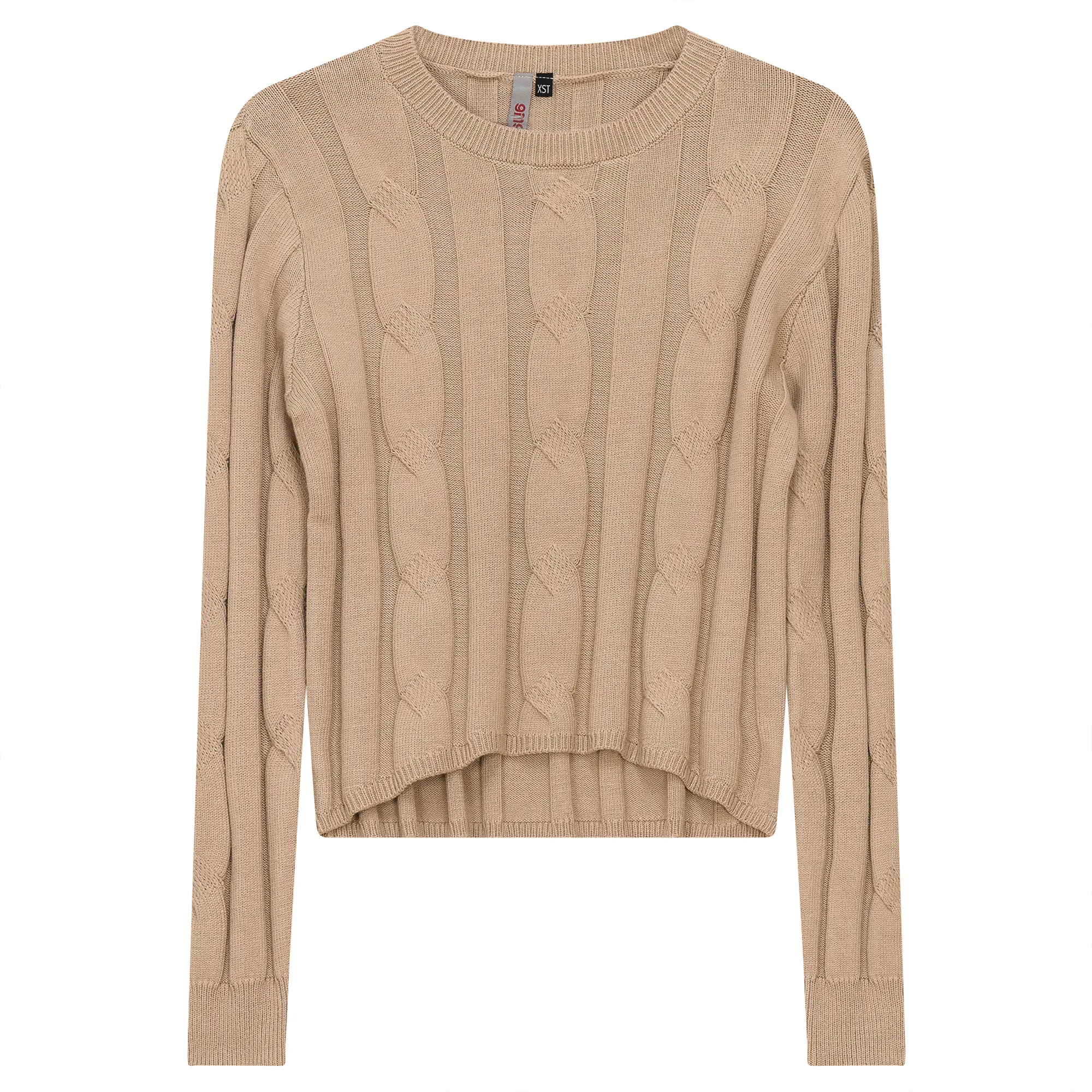 top l/s knit cabled - dark sand