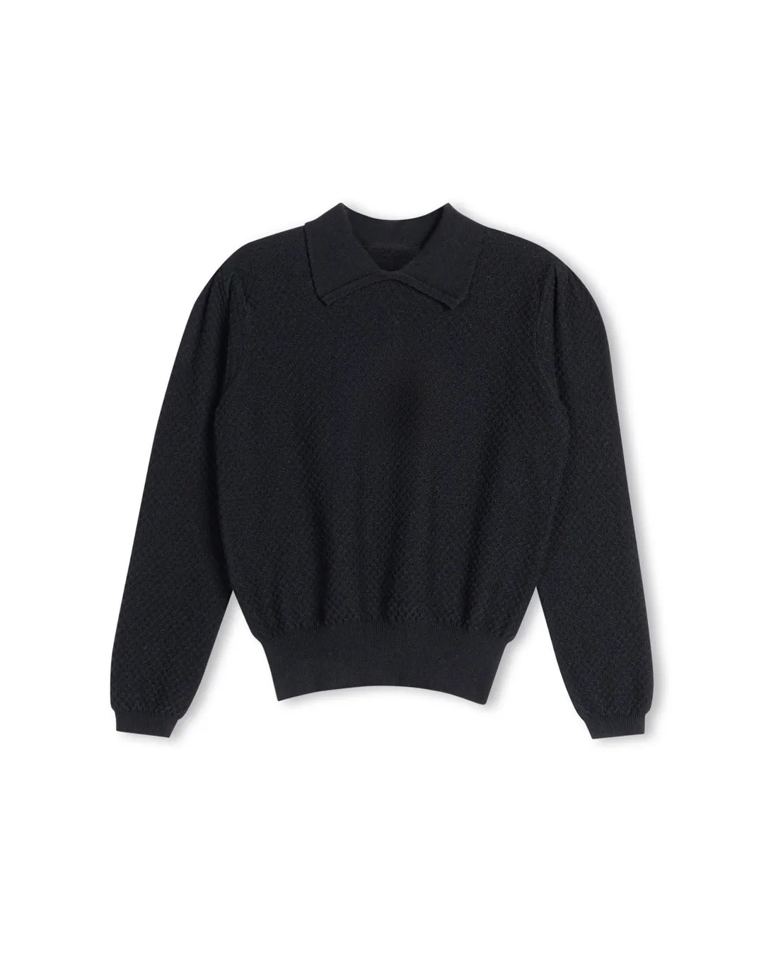 top l/s knit with stitched collar - black