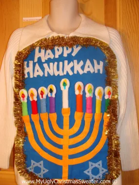 Ugly Christmas Sweater Party Hanukkah Sweater  Menorah (j292)