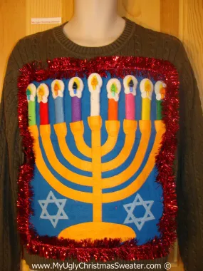 Ugly Christmas Sweater Party Hanukkah Sweater  Menorah (j299)