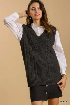 Umgee Cable V-Neck Sweater Vest