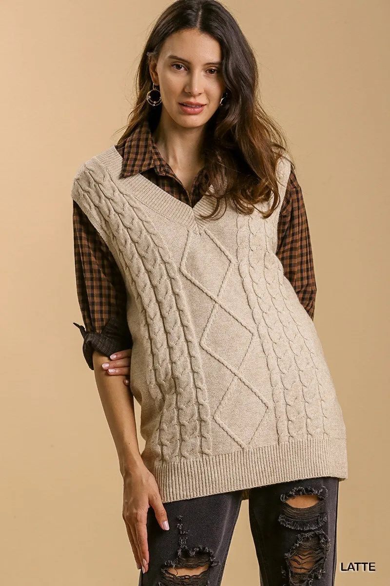 Umgee Cable V-Neck Sweater Vest