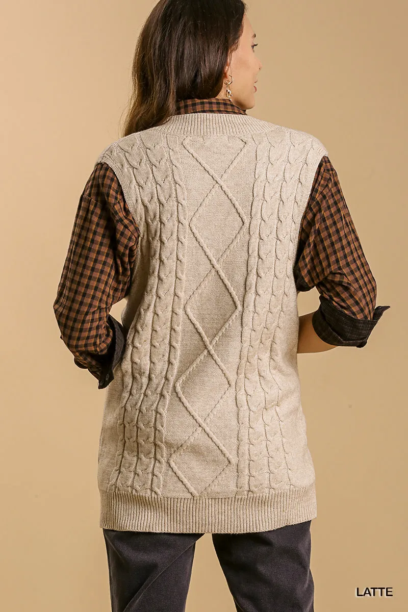 Umgee Cable V-Neck Sweater Vest