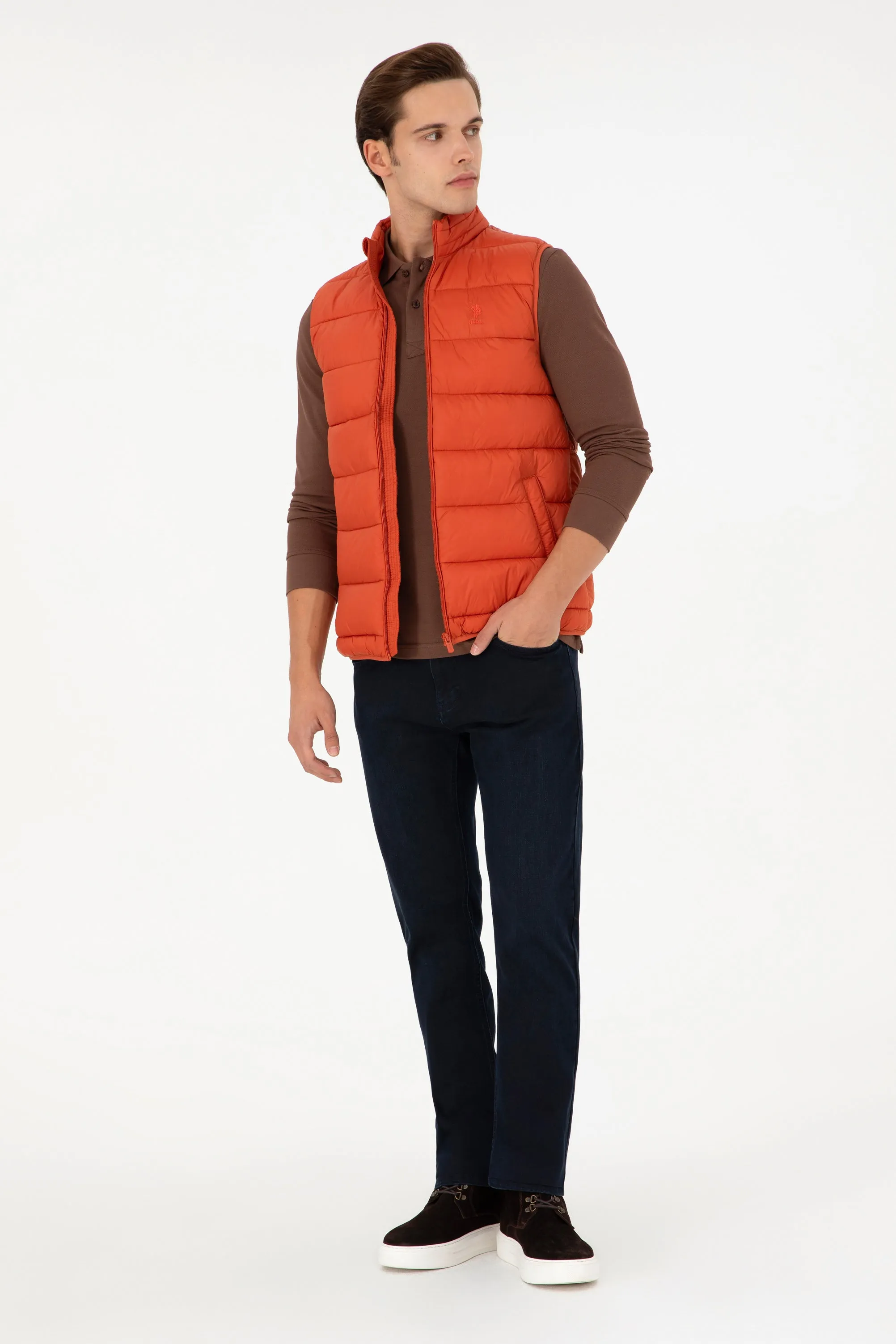 USPA Men Vest Quilted S/L Orange VR031 USPJK156 US POLO ASSN.