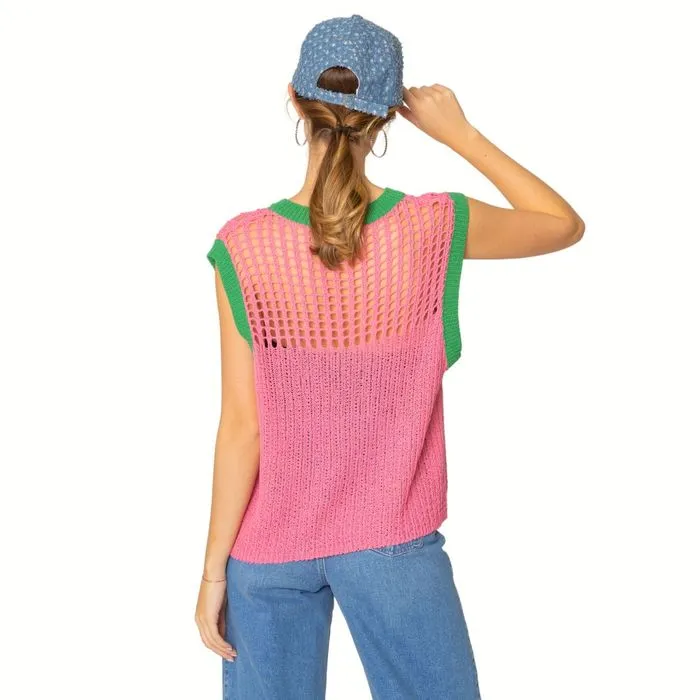 Vest Top Pink and Green Crochet