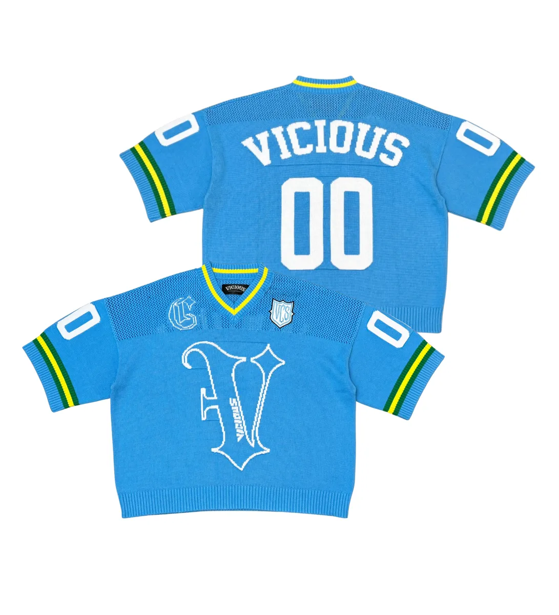 VICIOUS CROP JERSEY SWEATER VC607-AQUA/WHITE