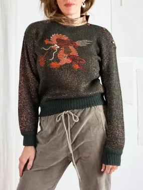 Vintage Dragon Metallic Leather Sweater