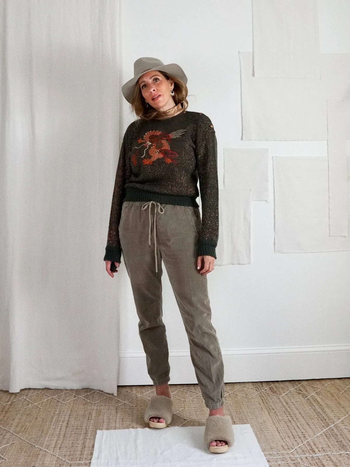 Vintage Dragon Metallic Leather Sweater