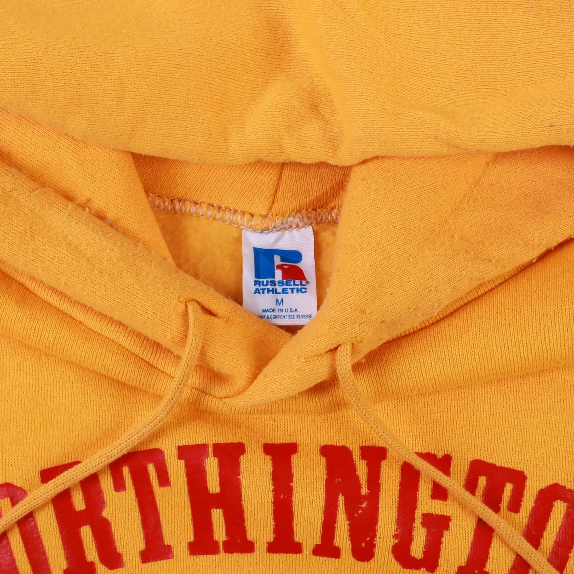 Vintage Russell Athletic 'Worthington Christian' Hooded Sweatshirt - Yellow