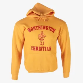 Vintage Russell Athletic 'Worthington Christian' Hooded Sweatshirt - Yellow