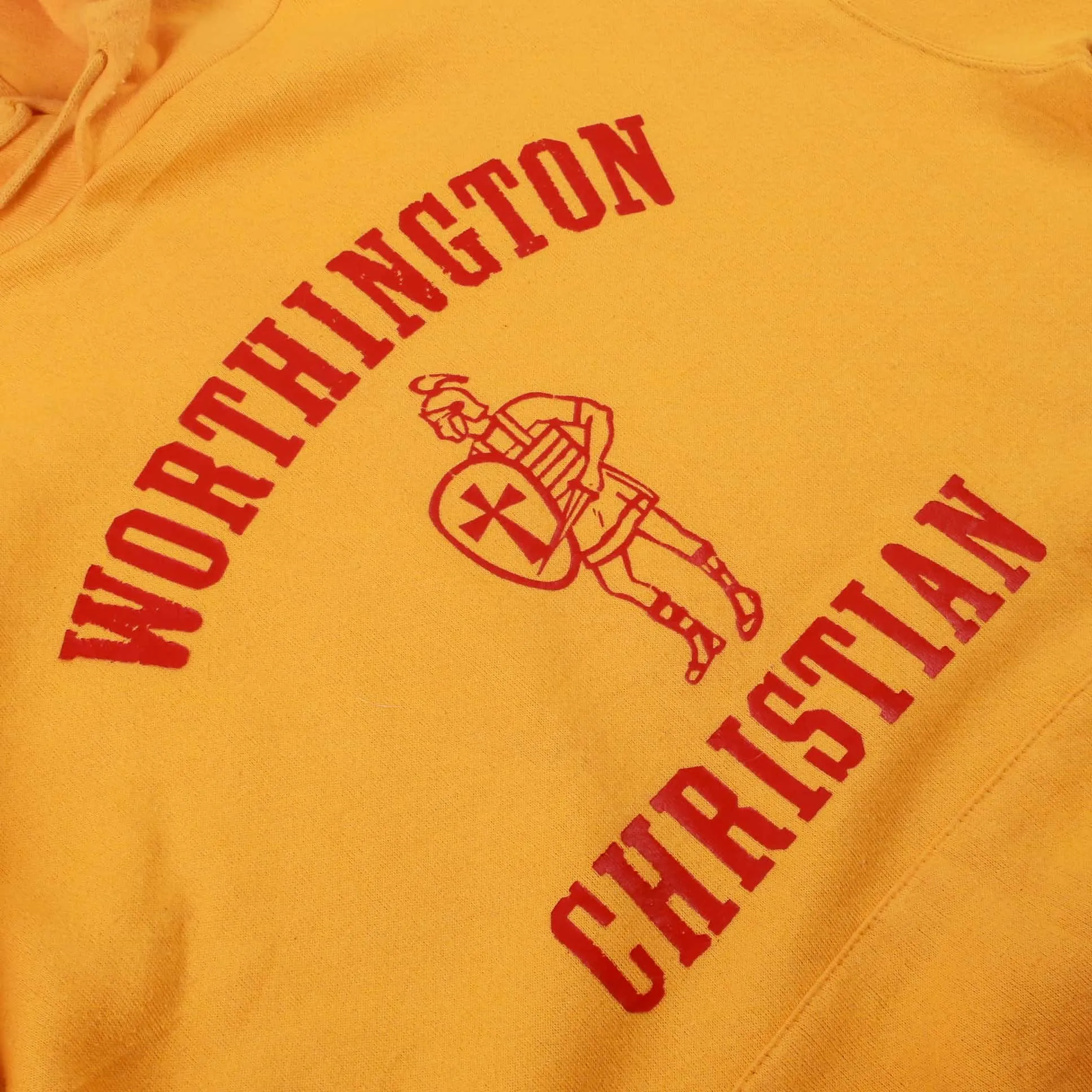 Vintage Russell Athletic 'Worthington Christian' Hooded Sweatshirt - Yellow