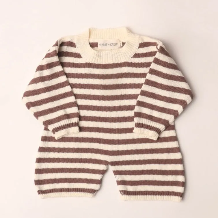 Wallis Knit Romper in Brown Stripes