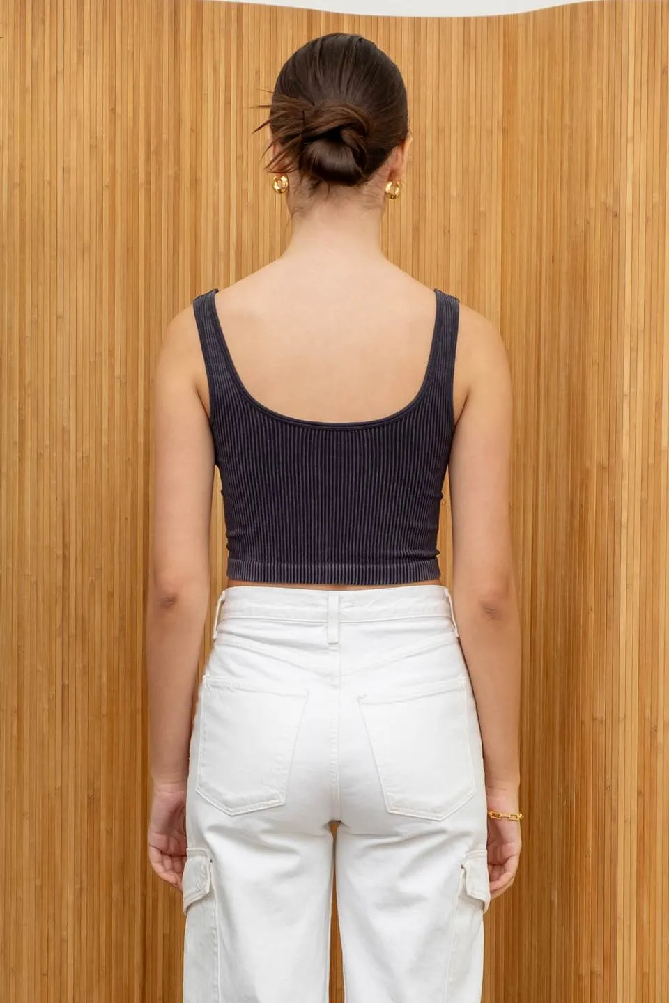 WASHED RIB KNIT  SEAMLESS CROPPED TANK TOP