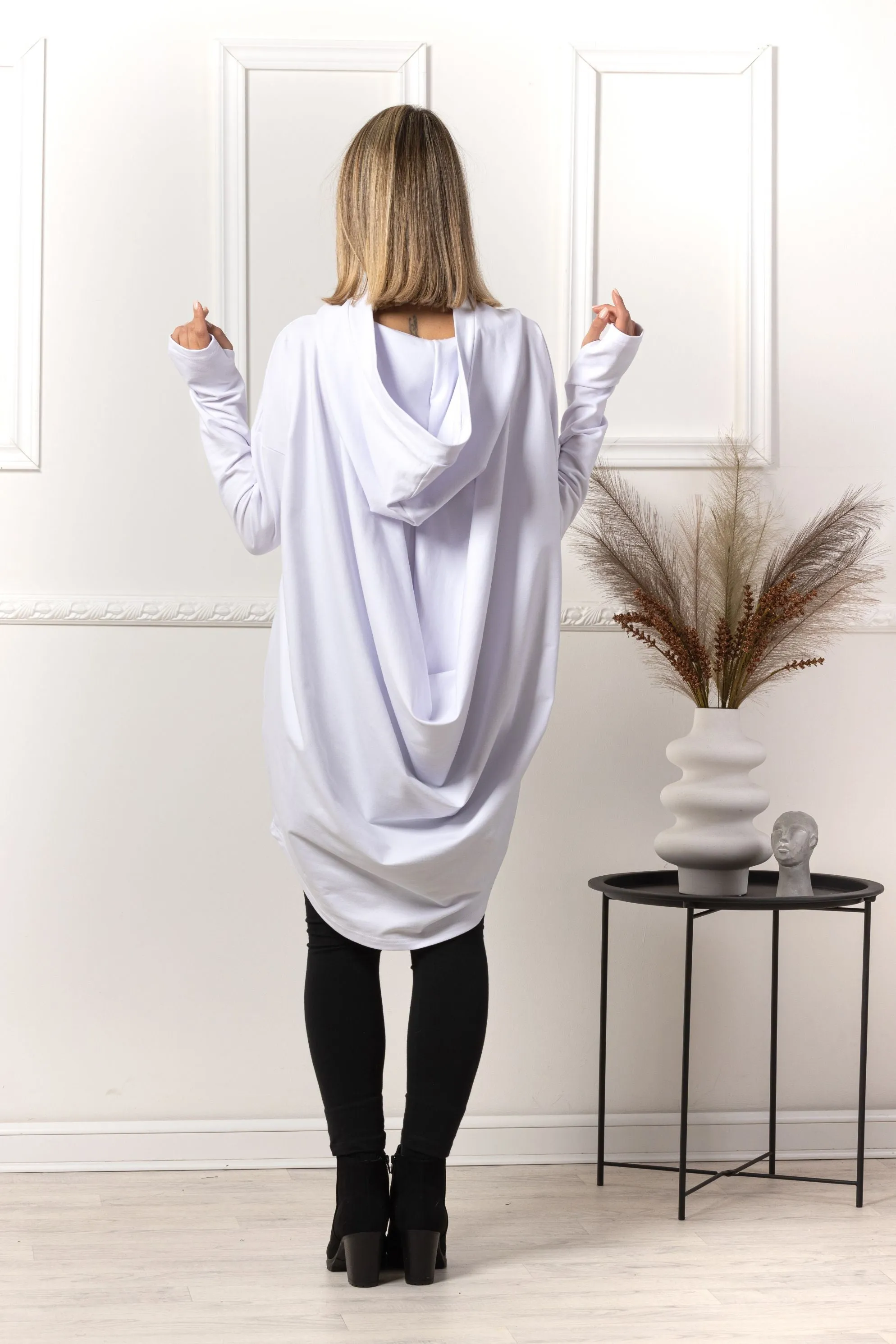 White Oversized Hoodie with Thumb Holes