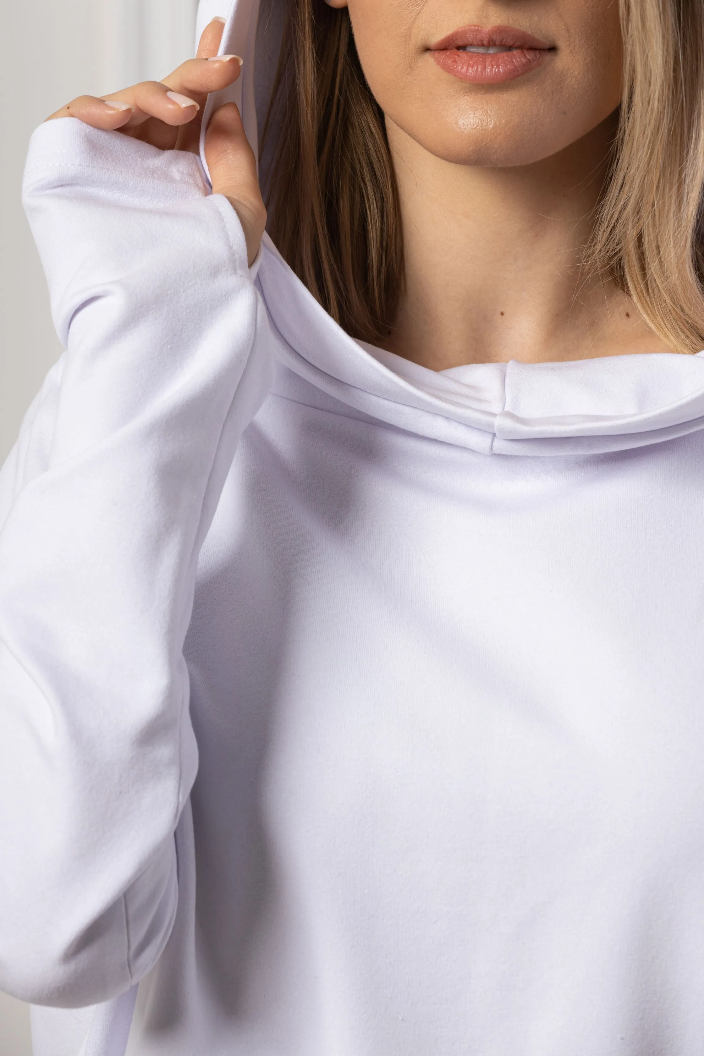 White Oversized Hoodie with Thumb Holes