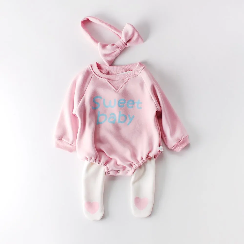 Winter 2-Piece Baby Fleece-lined Bodysuit and Headband Pink/Blue