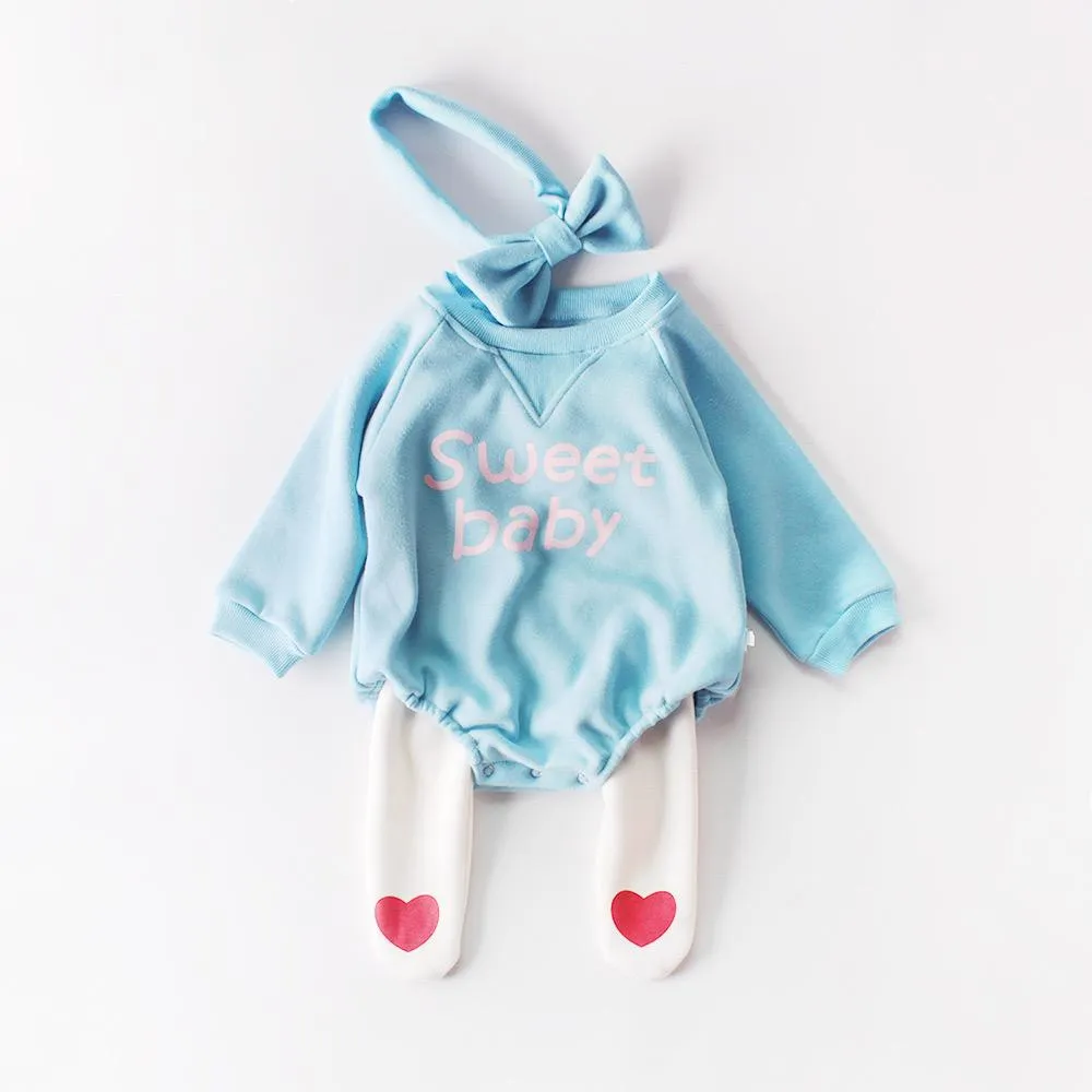 Winter 2-Piece Baby Fleece-lined Bodysuit and Headband Pink/Blue