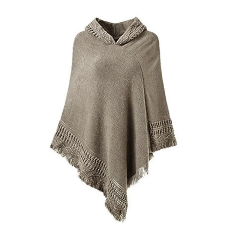 Winter Knit Hooded Cape Poncho